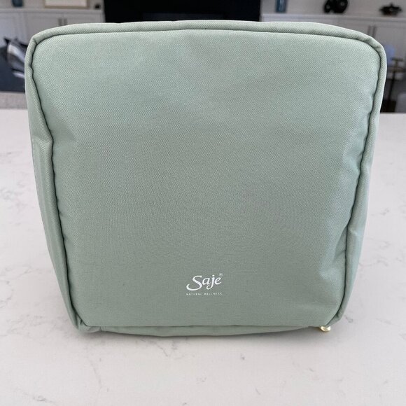 Saje Natural Wellness Cosmetic Toiletry Zip Bag Mint Green Gold Hardware NWOT - Picture 1 of 10